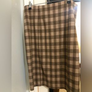 Kate Kasin Plaid Brown Below-the-Knee Thick *Warm* Pencil Skirt | Gently Used